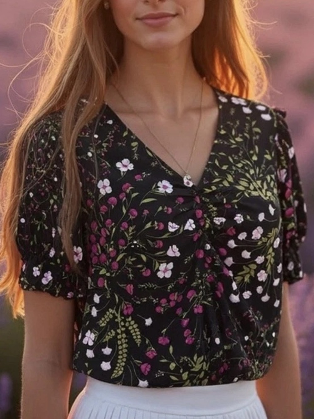 Joie Floral V-Neck Short Sleeve